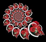 Like hearts, roses are used to express strong emotion of many kinds. These lovely bouquets, each cradled in a white heart, can be used to convey a variety of meanings.