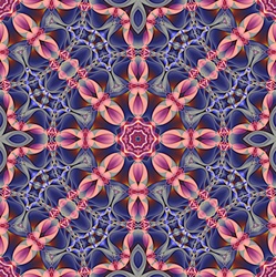 This kaleidoscopic background pattern, in soft shades of blue and pink, has a delicate, ribbony, smocked feel and was made from our Bioluminescence fractal.  It would be great for giftwrap or wallpaper!