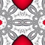 This red, black and white background design is made from our Vinehearts with Spiderplants fractal, and looks lovely when tiled. Use it for giftwrap, wallpaper, fabric or  textiles.
