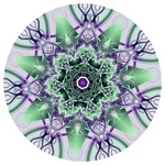 Though it's not obvious here, the fractal this mandala is made from, titled Lichens in Love, contains naturalistic themes. The soft green moss-like center, woven through with violet ribbons, make lovely complements both in form and color.