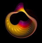 Set against a plain black background, this fractal shell takes an Escher-like m�bius strip form and features rainbow colors.