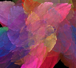 All the colors of the rainbow mingle in this fractal potpourri, which resembles a casual scattering of flower petals, angel wings, or, perhaps, a tissue paper collage.
