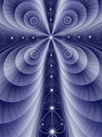 This white fractal cross against a blue starry sky can be used to communicate religious faith or a calm, tranquil meditative state.