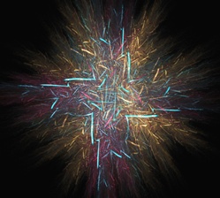 This glowing blue cross surrounded by sparkling golden rays of light has Christian connotations and would be appropriate for Christmas or Easter.