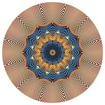 Blue and gold starbursts radiate from the center of this mandala, which has a feel of ancient Egypt, Persia, or other parts of the ancient world. It was made from our Spore Farm fractal.